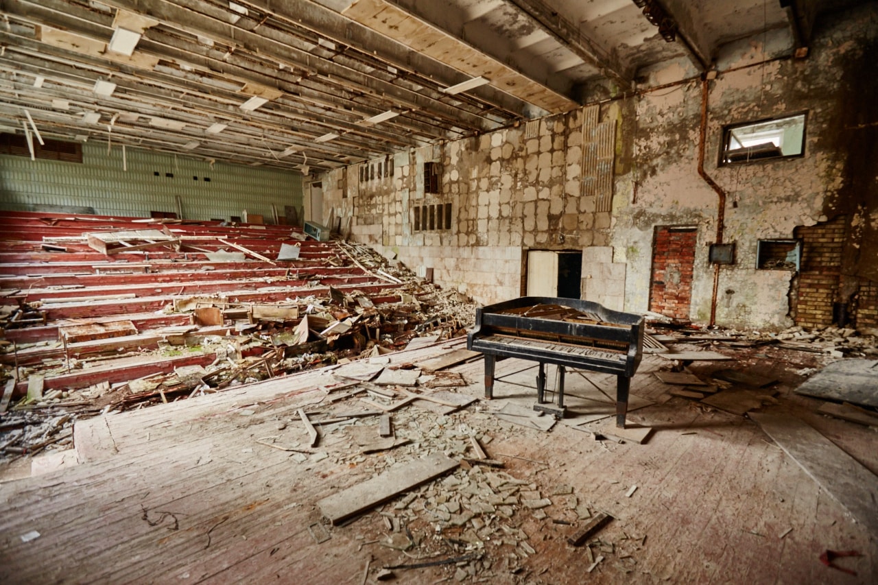 Arts school abandoned piano photo now Pripat