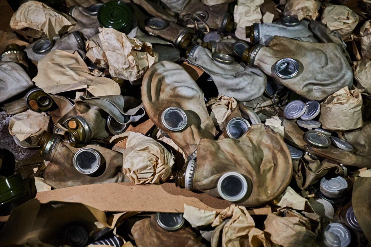 Abandoned gas masks grammar school